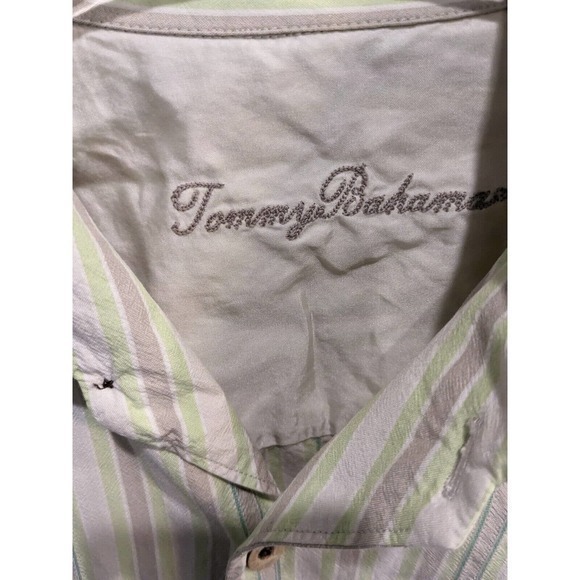 TOMMY BAHAMA Men's Button Down Shirt Size Medium Short Sleeve Striped 80% Silk - Picture 5 of 5